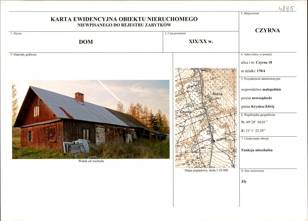 KEZN - Karta obiektu niewpisanego do rejestru, skan nr 1