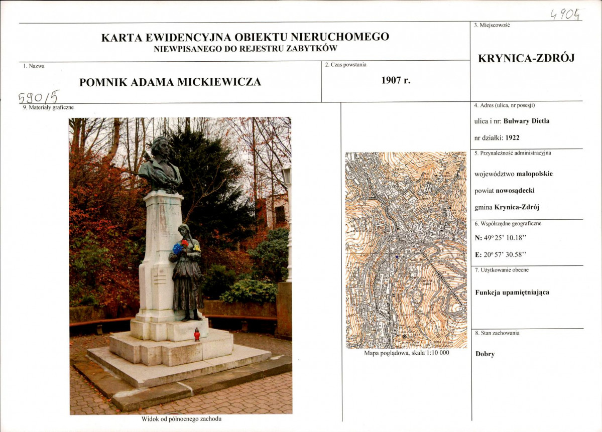 Karta obiektu niewpisanego do rejestru, skan nr 1