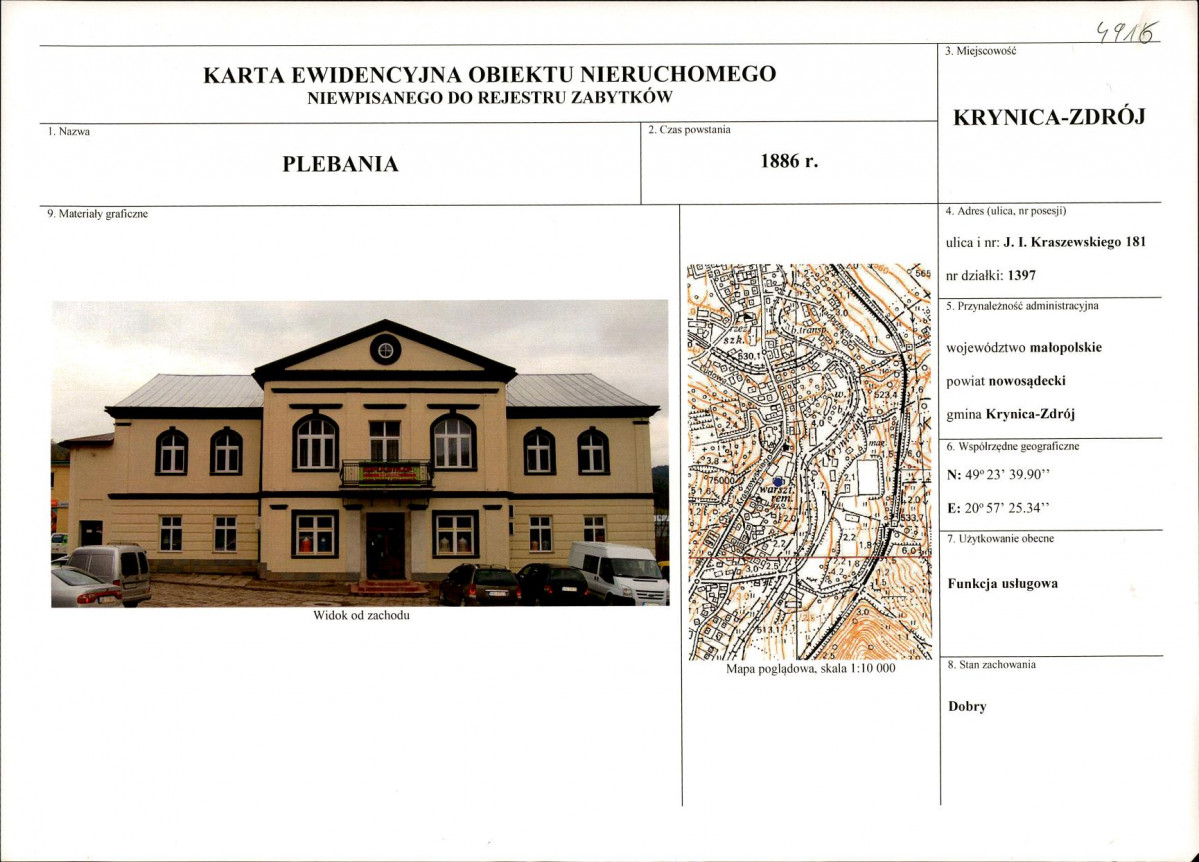 Karta obiektu niewpisanego do rejestru, skan nr 1