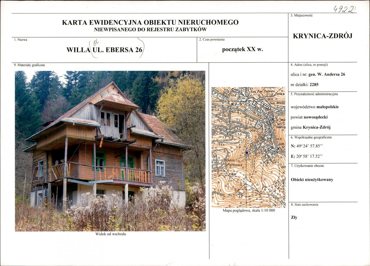 KEZN - Karta obiektu niewpisanego do rejestru, skan nr 1