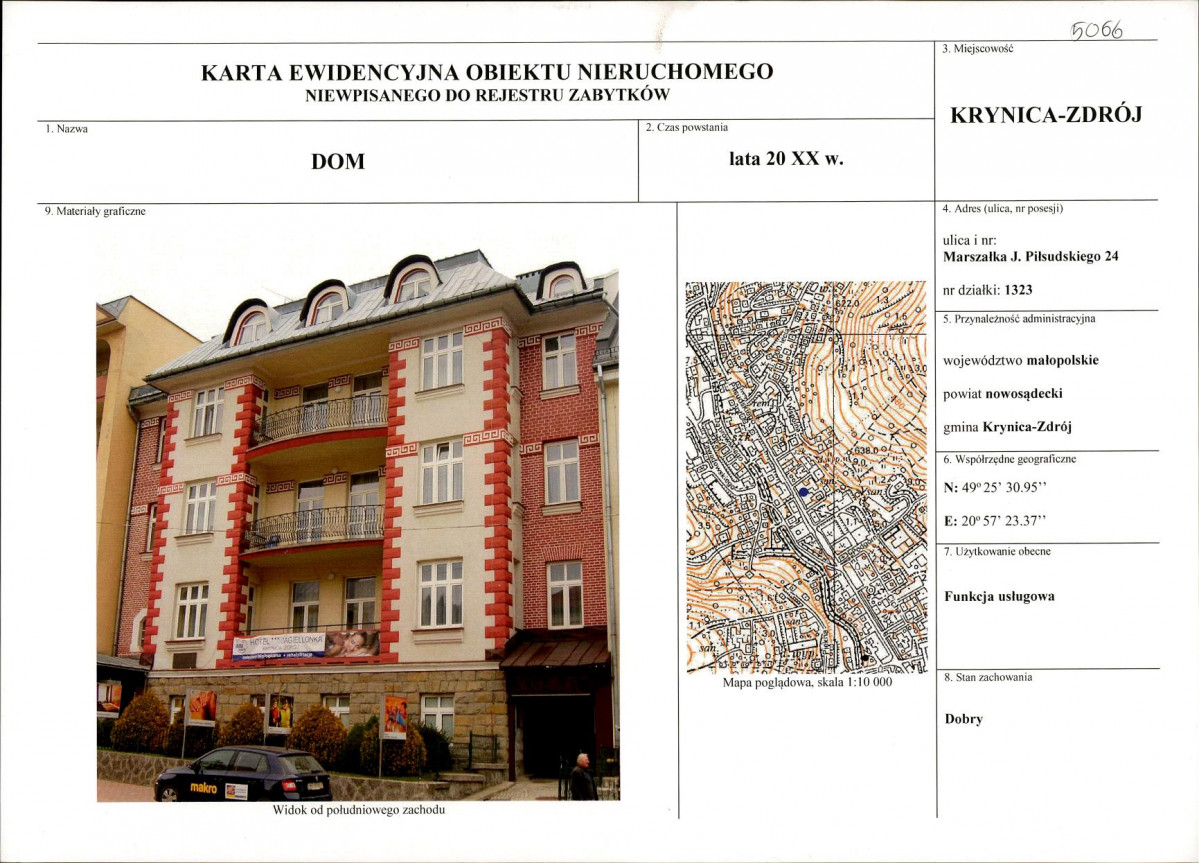 Karta obiektu niewpisanego do rejestru, skan nr 1