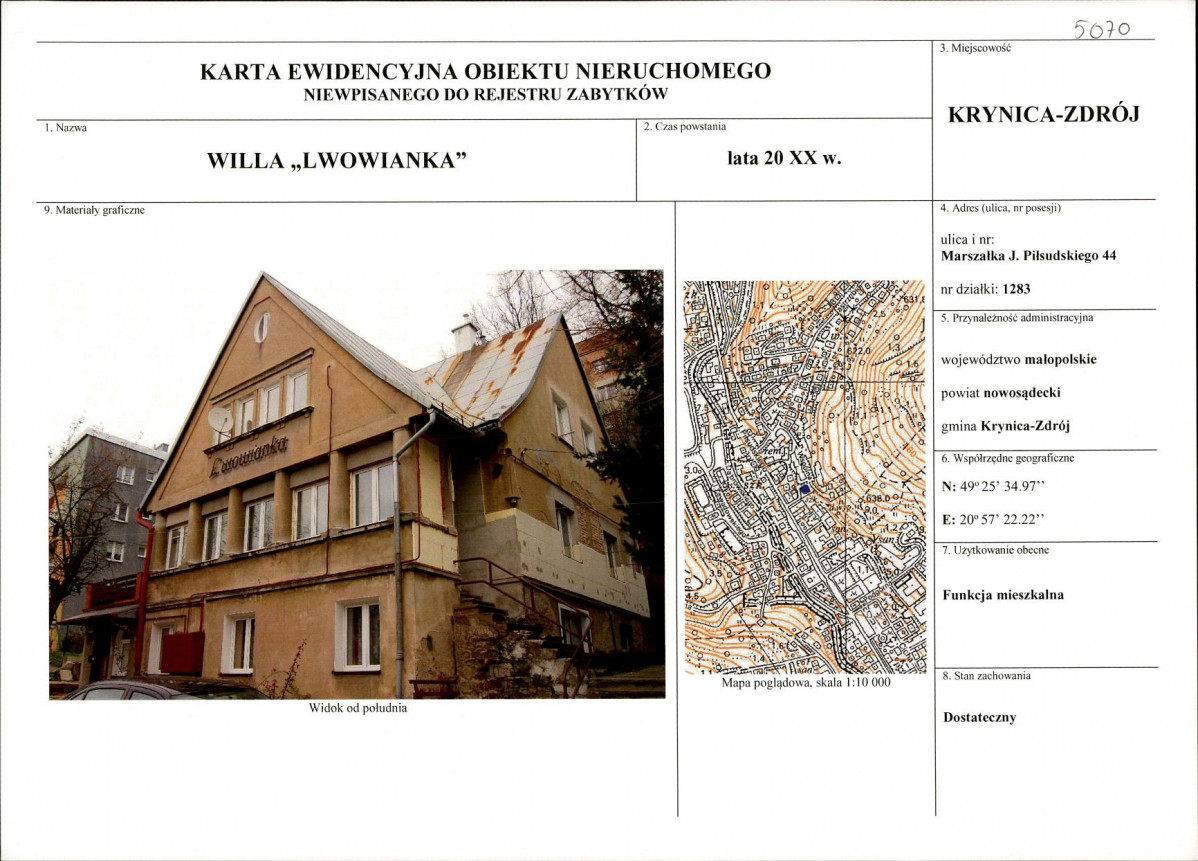 KEZN - Karta obiektu niewpisanego do rejestru, skan nr 1