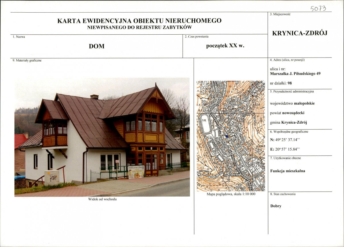 Karta obiektu niewpisanego do rejestru, skan nr 1