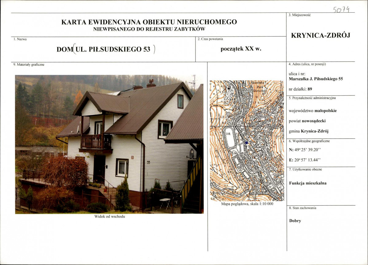 Karta obiektu niewpisanego do rejestru, skan nr 1