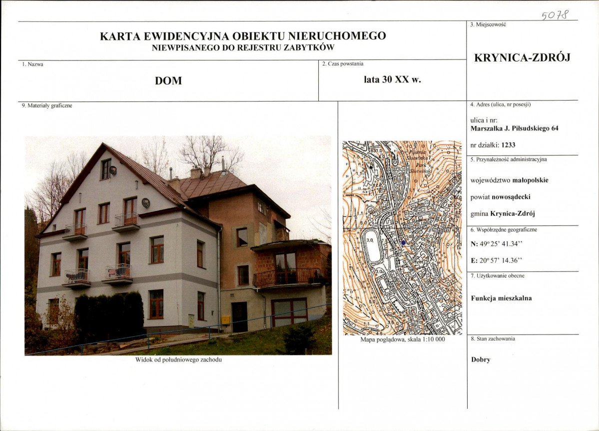 Karta obiektu niewpisanego do rejestru, skan nr 1