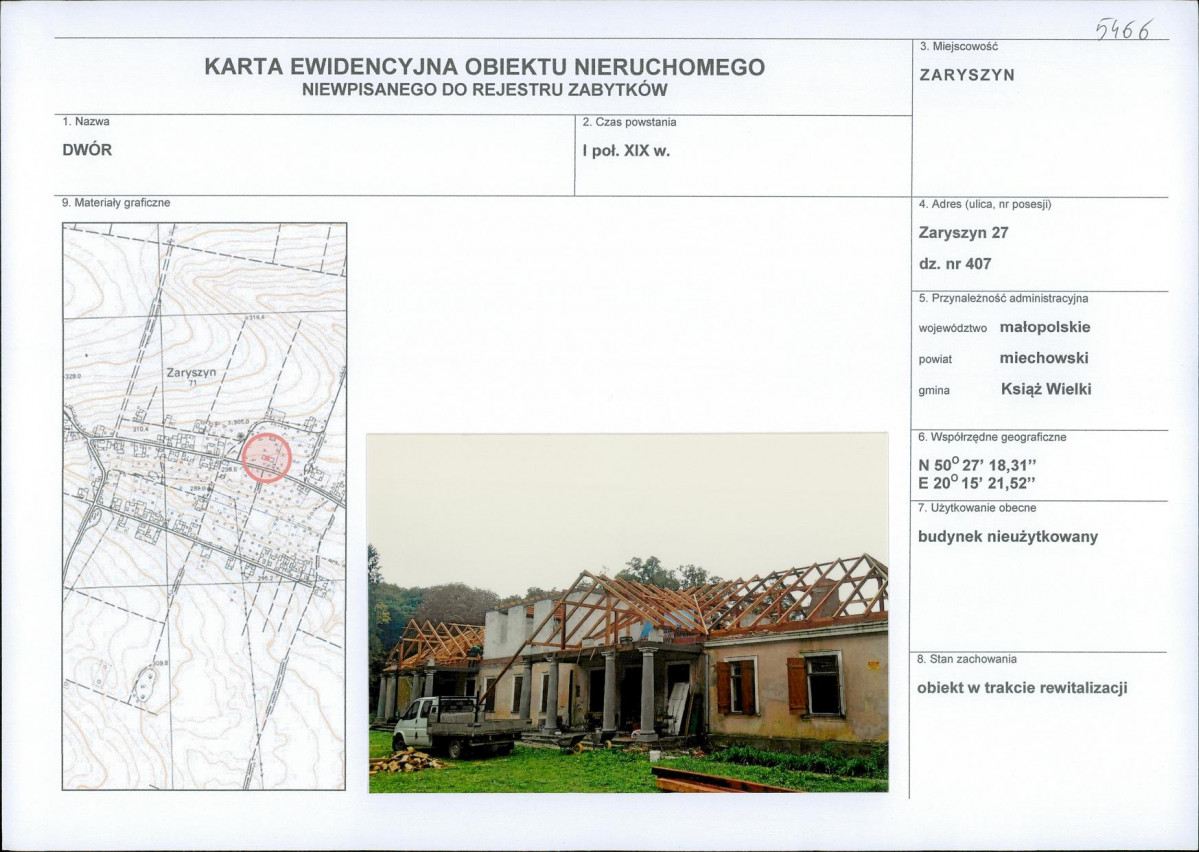 KEZN - Karta obiektu niewpisanego do rejestru, skan nr 1