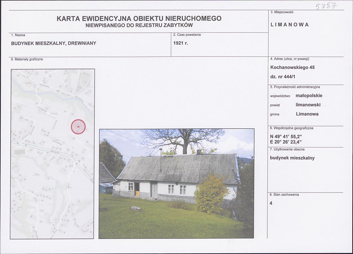 KEZN - Karta obiektu niewpisanego do rejestru, skan nr 1