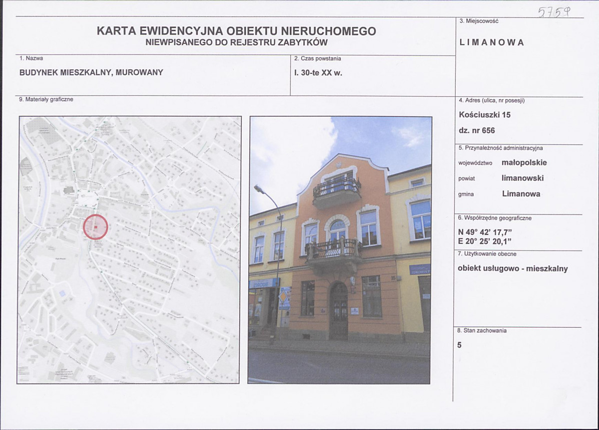KEZN - Karta obiektu niewpisanego do rejestru, skan nr 1