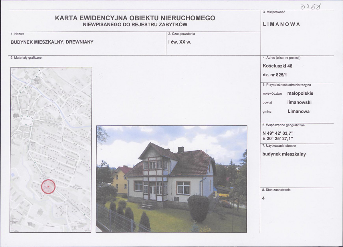 KEZN - Karta obiektu niewpisanego do rejestru, skan nr 1