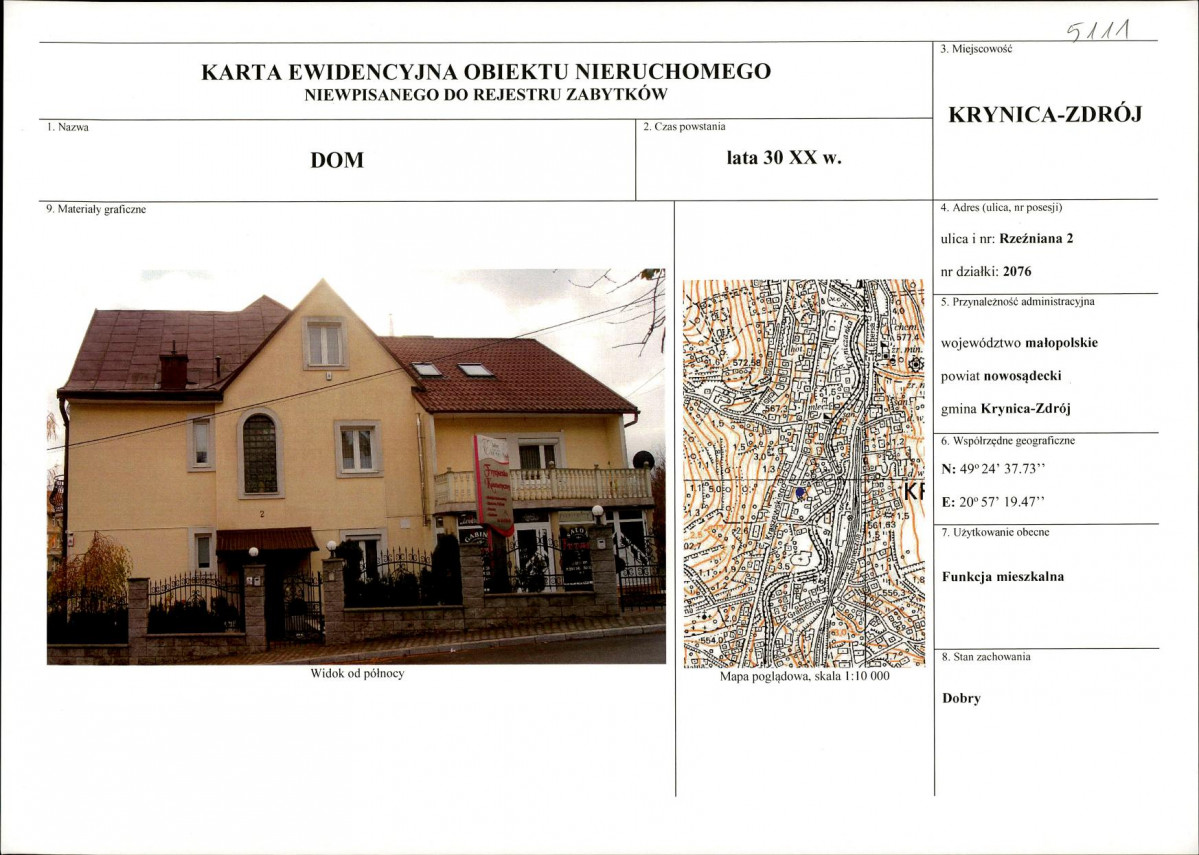 KEZN - Karta obiektu niewpisanego do rejestru, skan nr 1