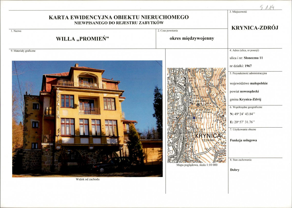 KEZN - Karta obiektu niewpisanego do rejestru, skan nr 1