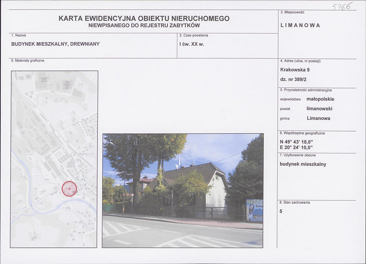 KEZN - Karta obiektu niewpisanego do rejestru, skan nr 1