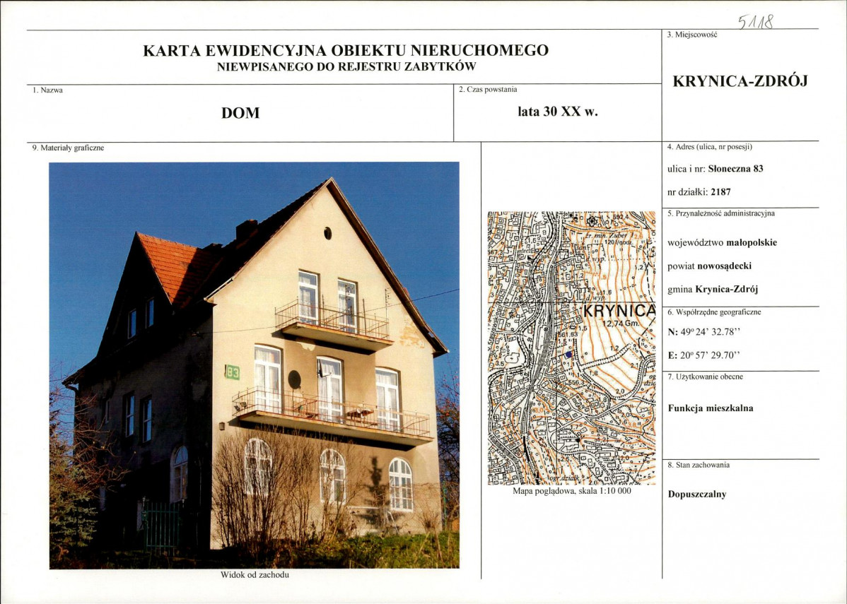 KEZN - Karta obiektu niewpisanego do rejestru, skan nr 1