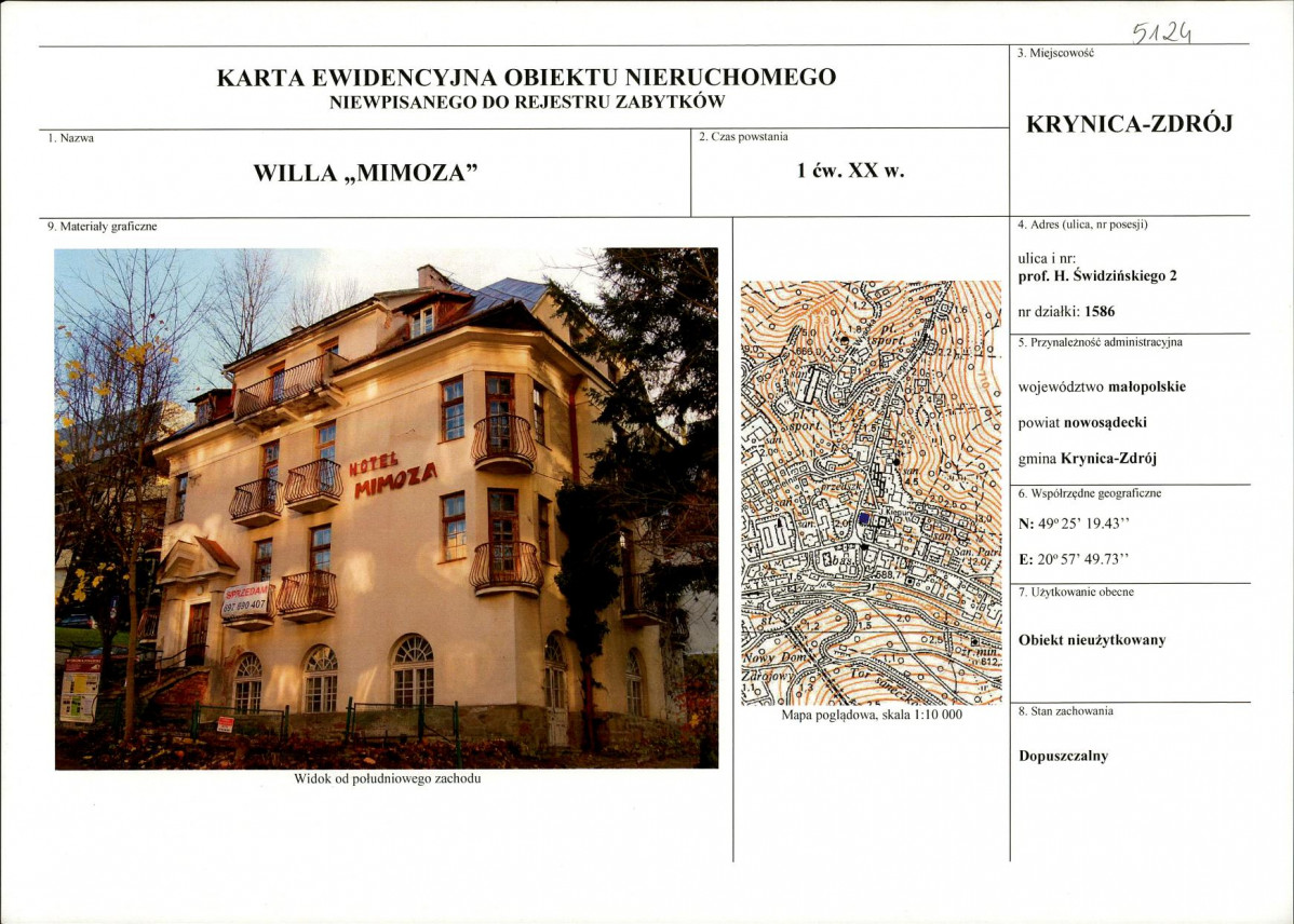 KEZN - Karta obiektu niewpisanego do rejestru, skan nr 1