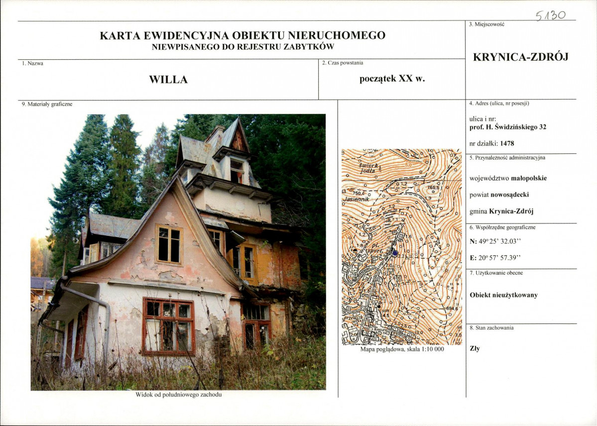 KEZN - Karta obiektu niewpisanego do rejestru, skan nr 1