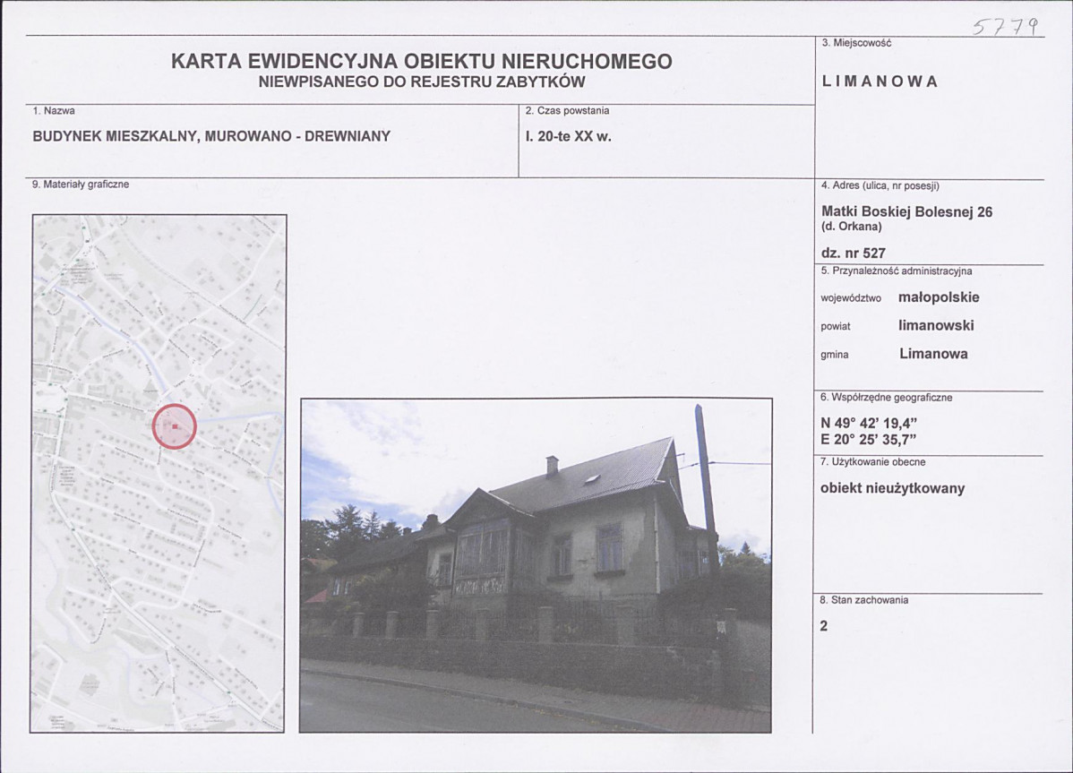 KEZN - Karta obiektu niewpisanego do rejestru, skan nr 1