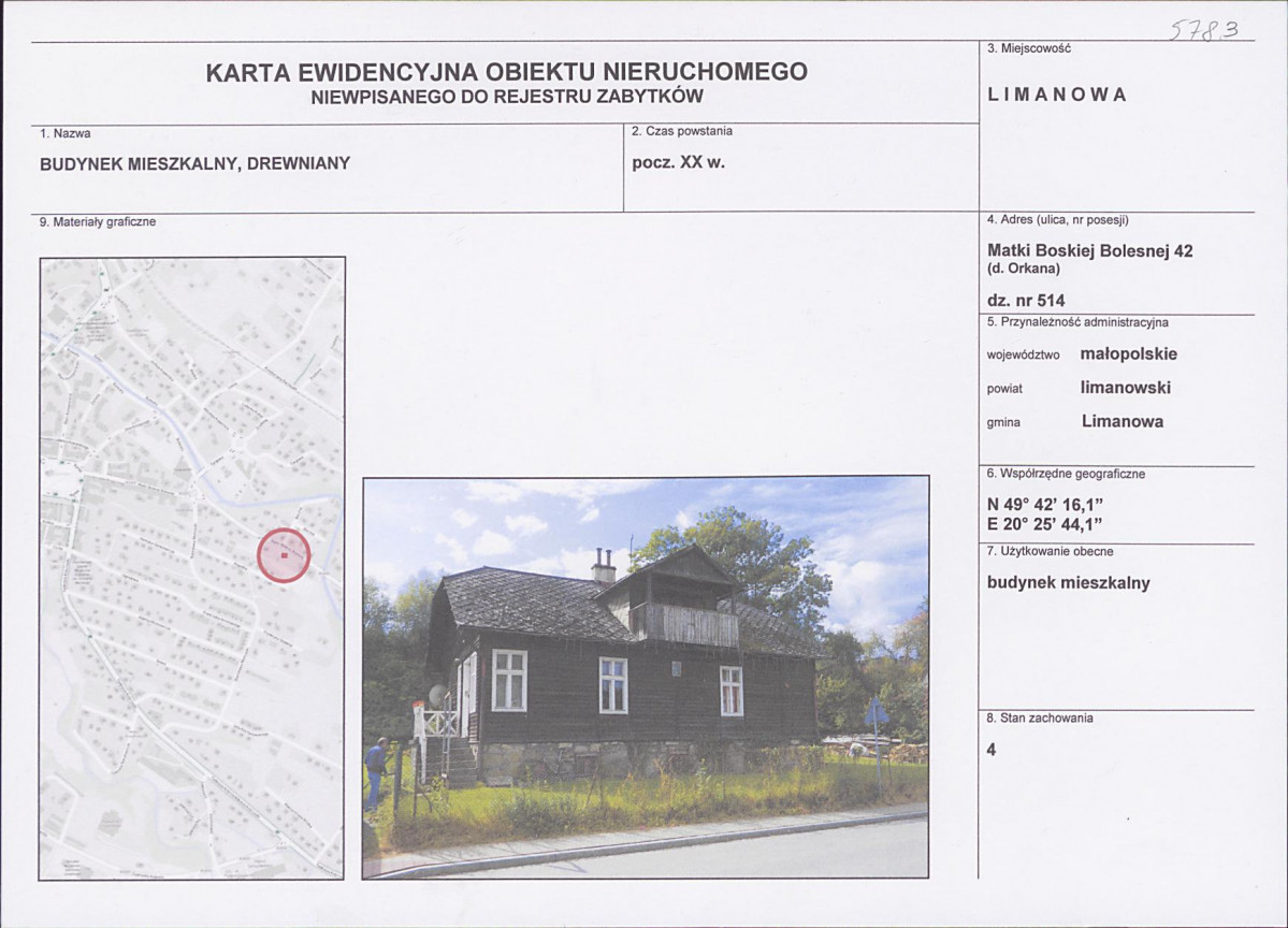 KEZN - Karta obiektu niewpisanego do rejestru, skan nr 1
