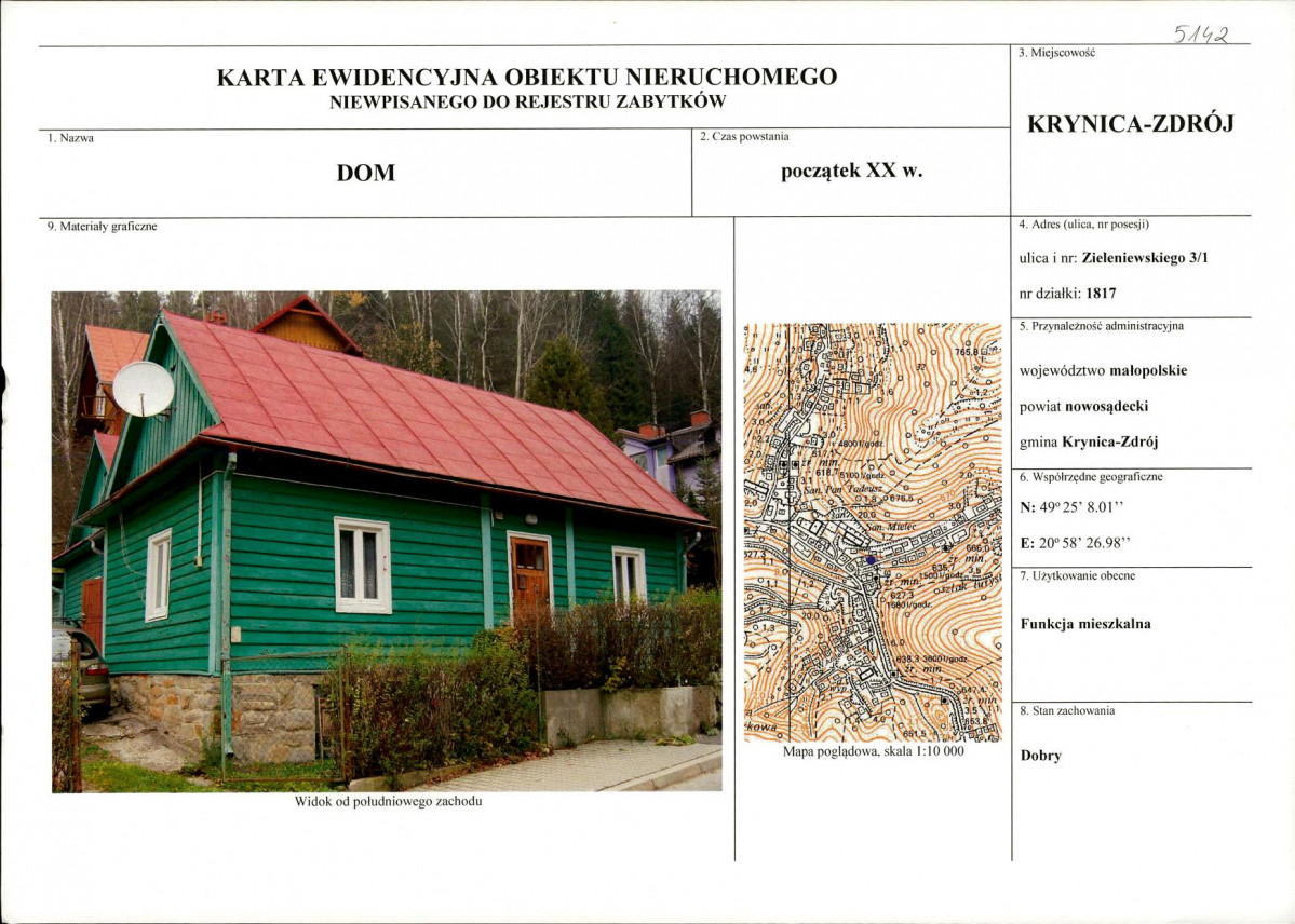 KEZN - Karta obiektu niewpisanego do rejestru, skan nr 1