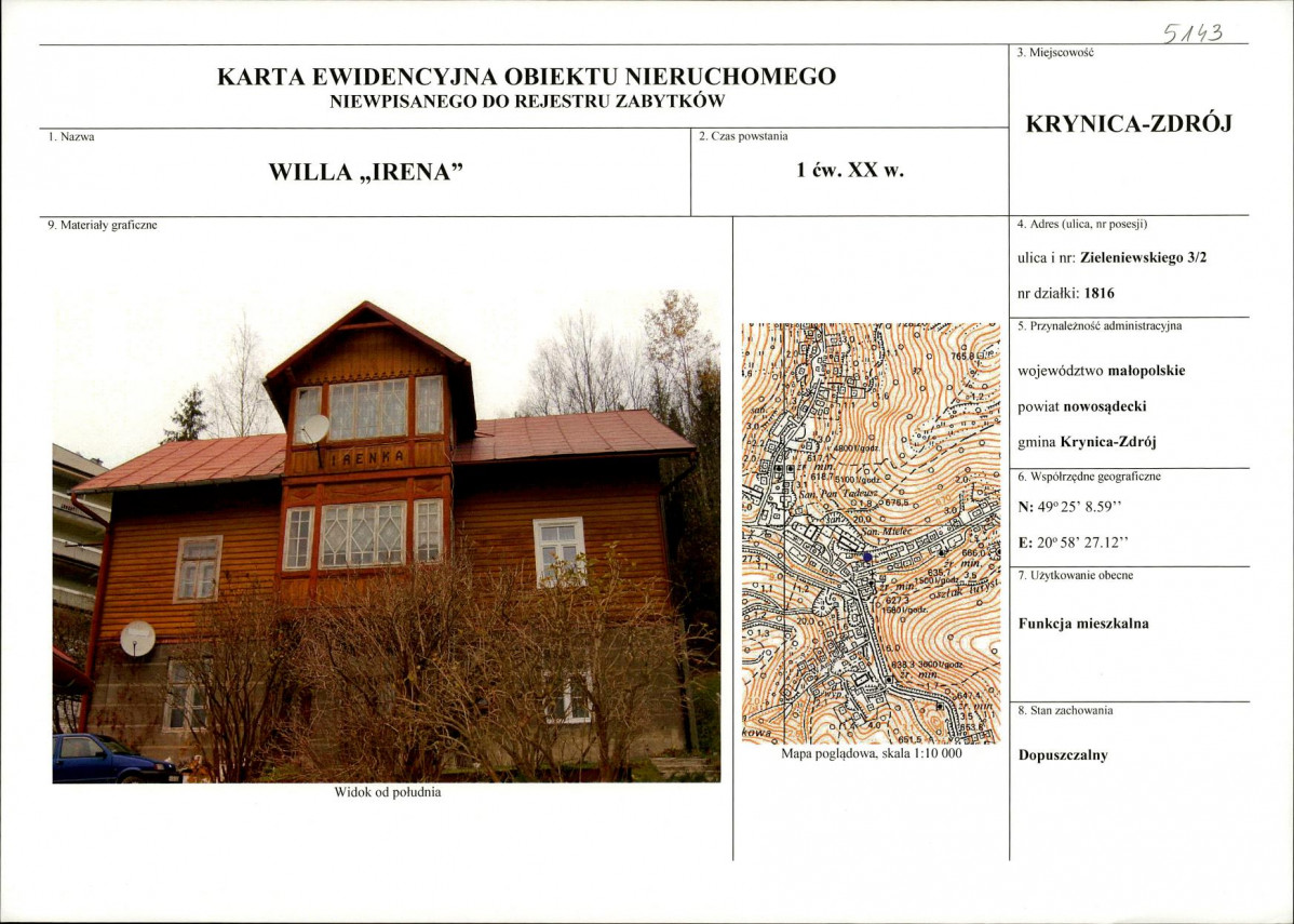 KEZN - Karta obiektu niewpisanego do rejestru, skan nr 1