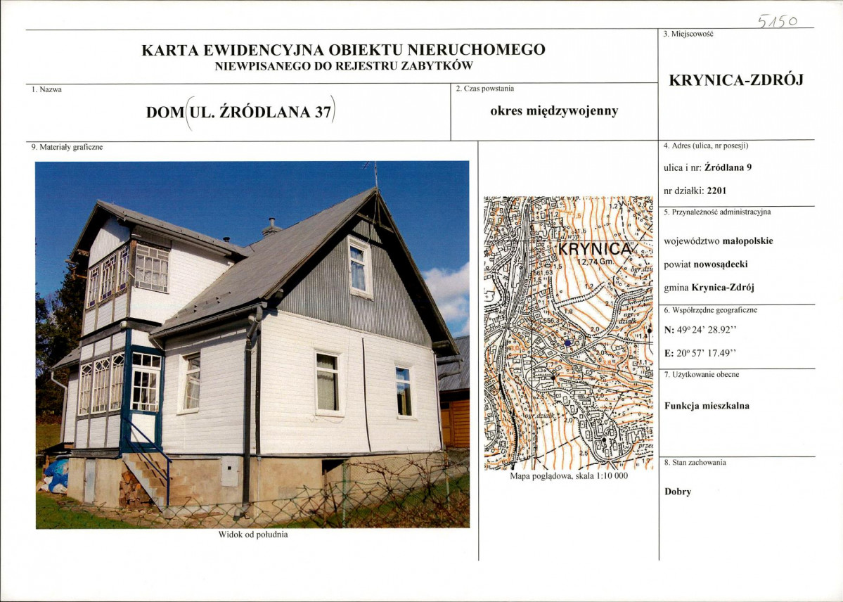 KEZN - Karta obiektu niewpisanego do rejestru, skan nr 1