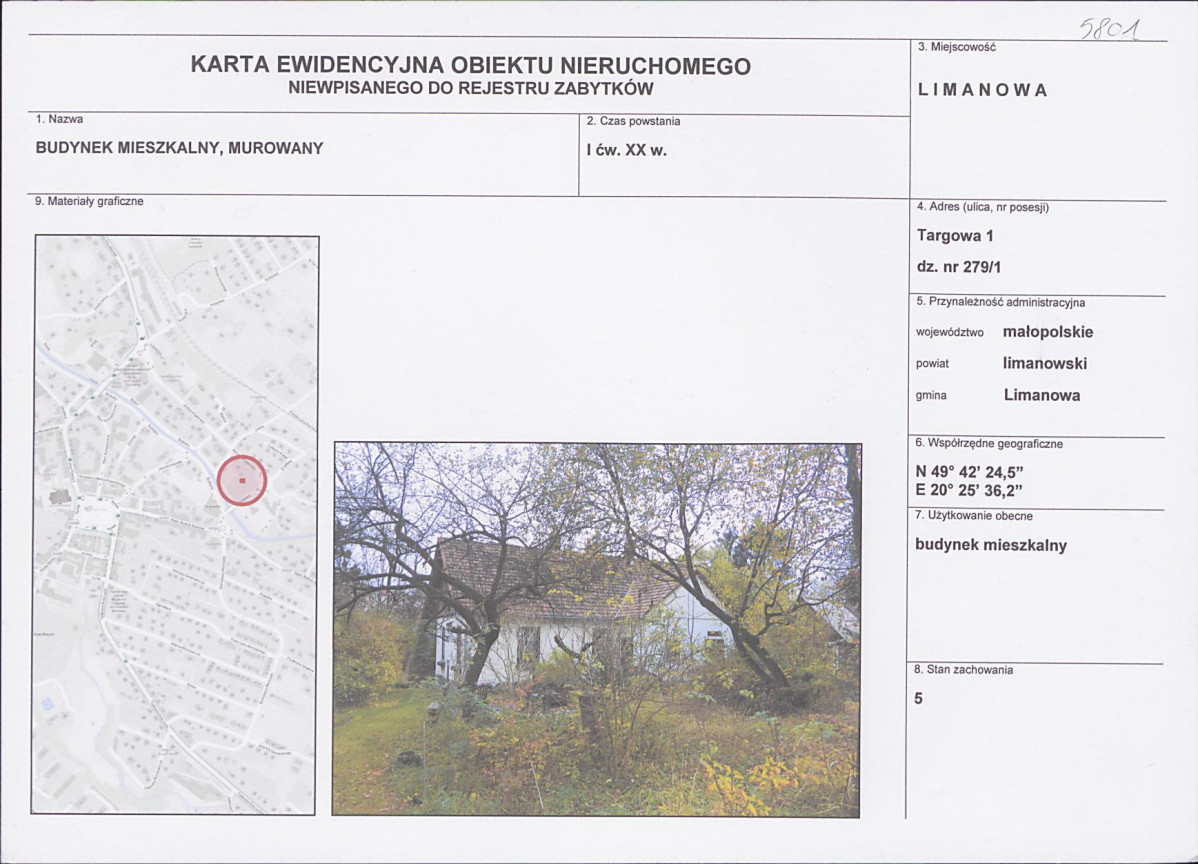 KEZN - Karta obiektu niewpisanego do rejestru, skan nr 1
