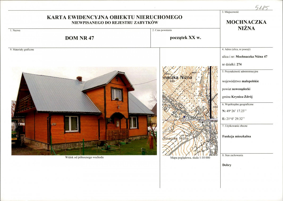 KEZN - Karta obiektu niewpisanego do rejestru, skan nr 1