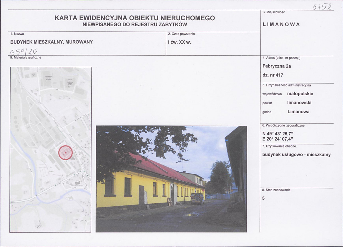 KEZN - Karta obiektu niewpisanego do rejestru, skan nr 1