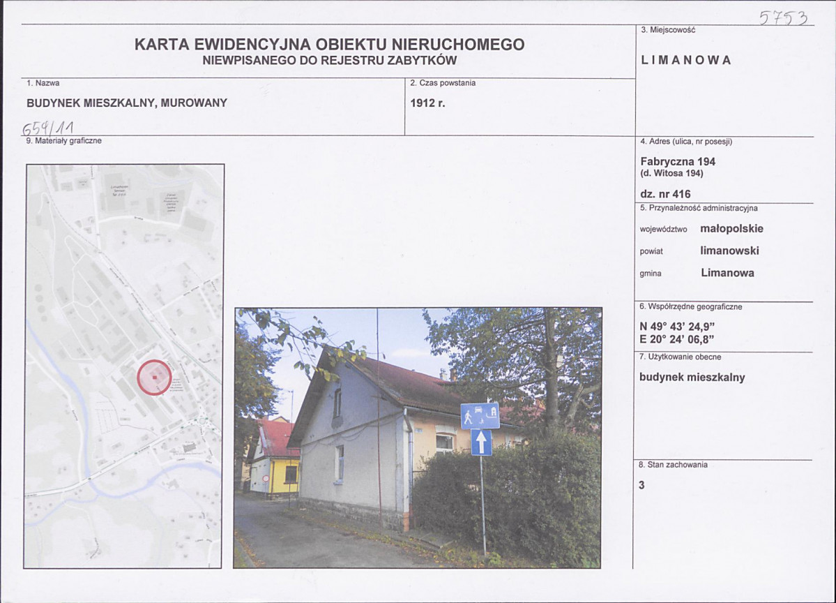 KEZN - Karta obiektu niewpisanego do rejestru, skan nr 1