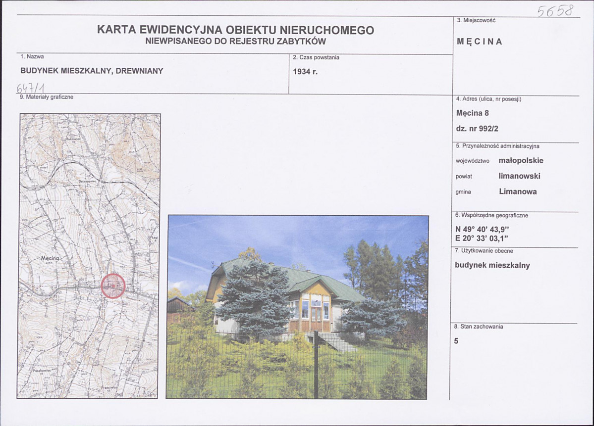 Karta obiektu niewpisanego do rejestru, skan nr 1