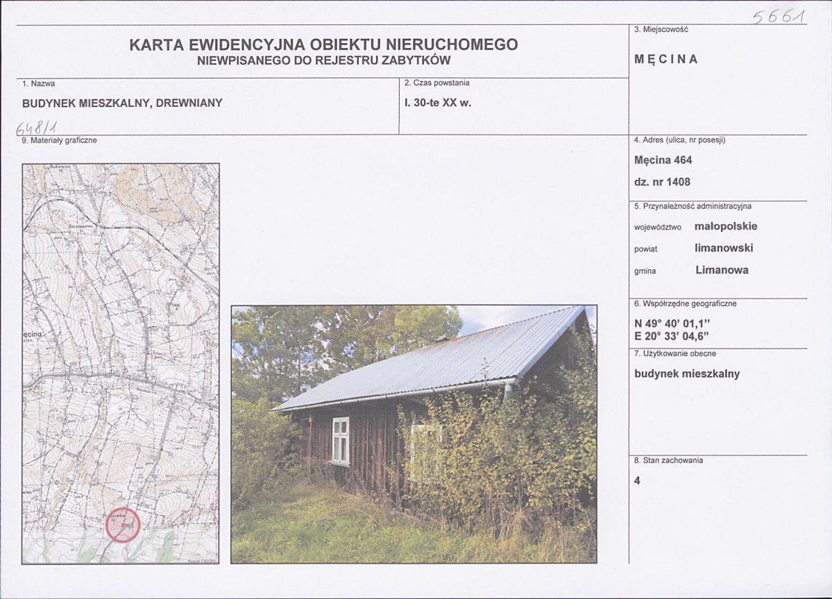 Karta obiektu niewpisanego do rejestru, skan nr 1