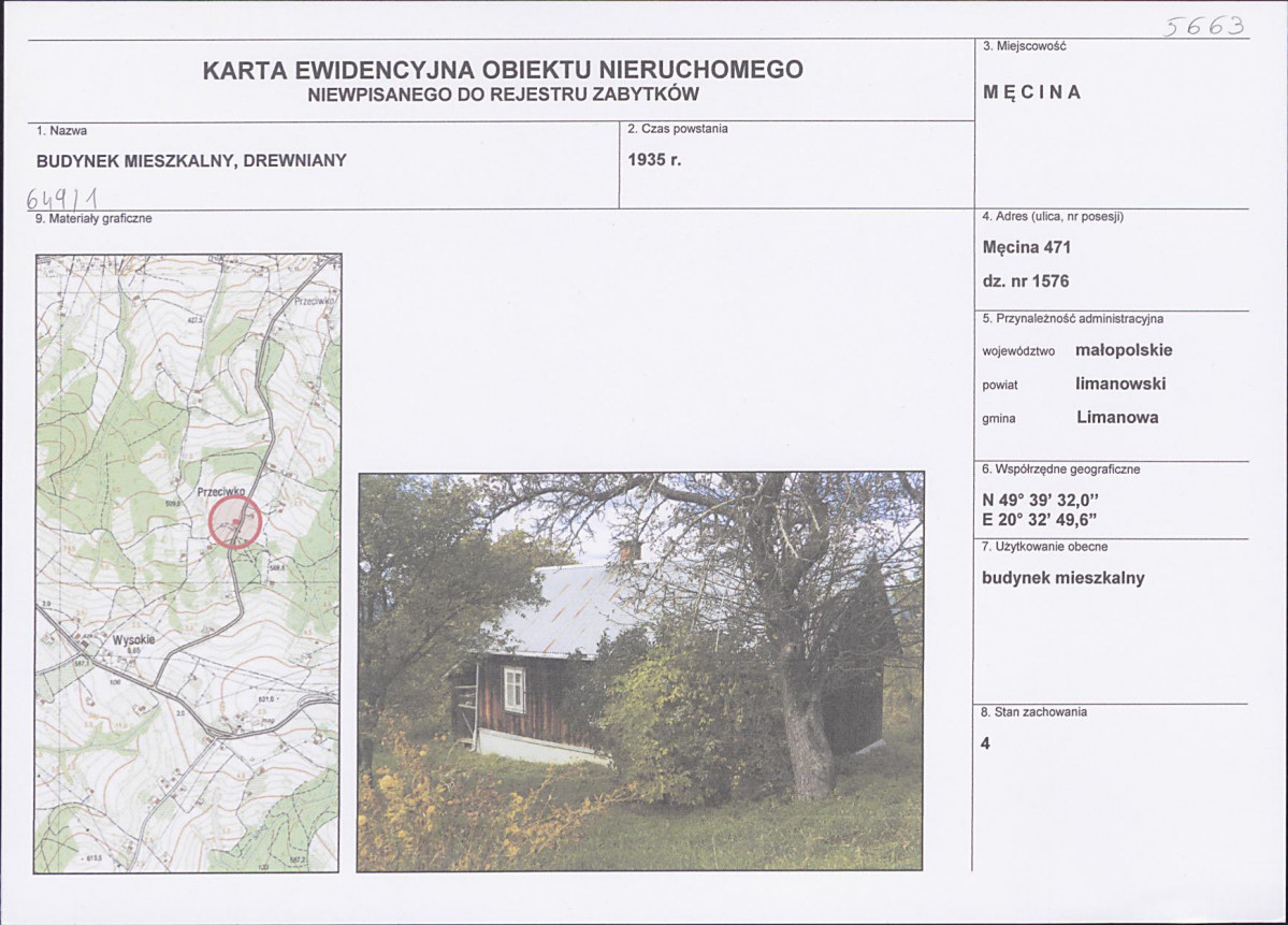 Karta obiektu niewpisanego do rejestru, skan nr 1
