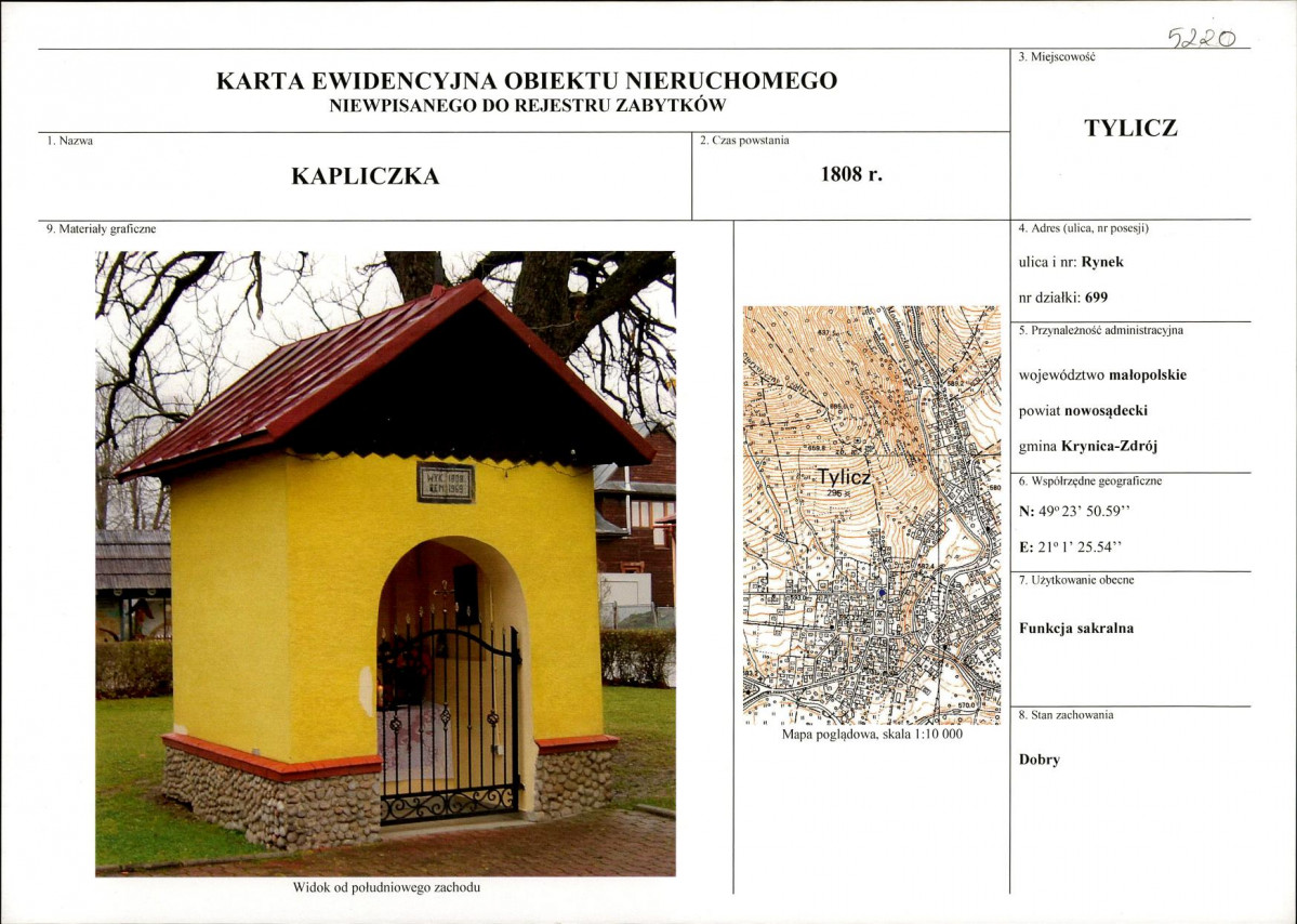 KEZN - Karta obiektu niewpisanego do rejestru, skan nr 1
