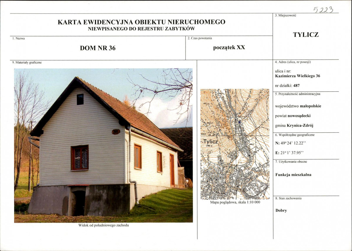 KEZN - Karta obiektu niewpisanego do rejestru, skan nr 1