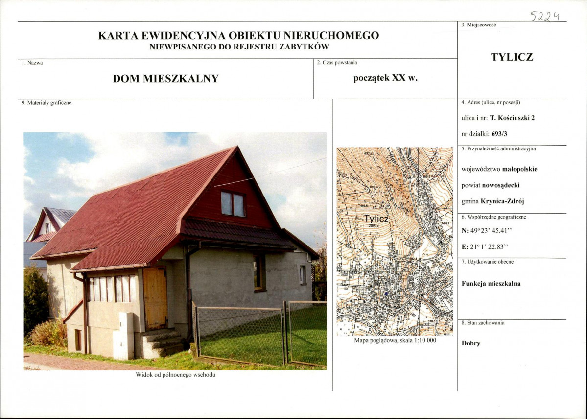 KEZN - Karta obiektu niewpisanego do rejestru, skan nr 1