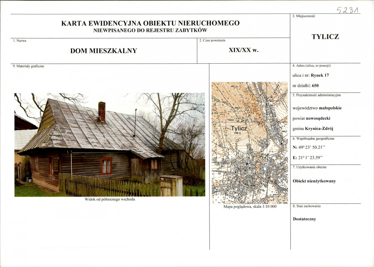 KEZN - Karta obiektu niewpisanego do rejestru, skan nr 1