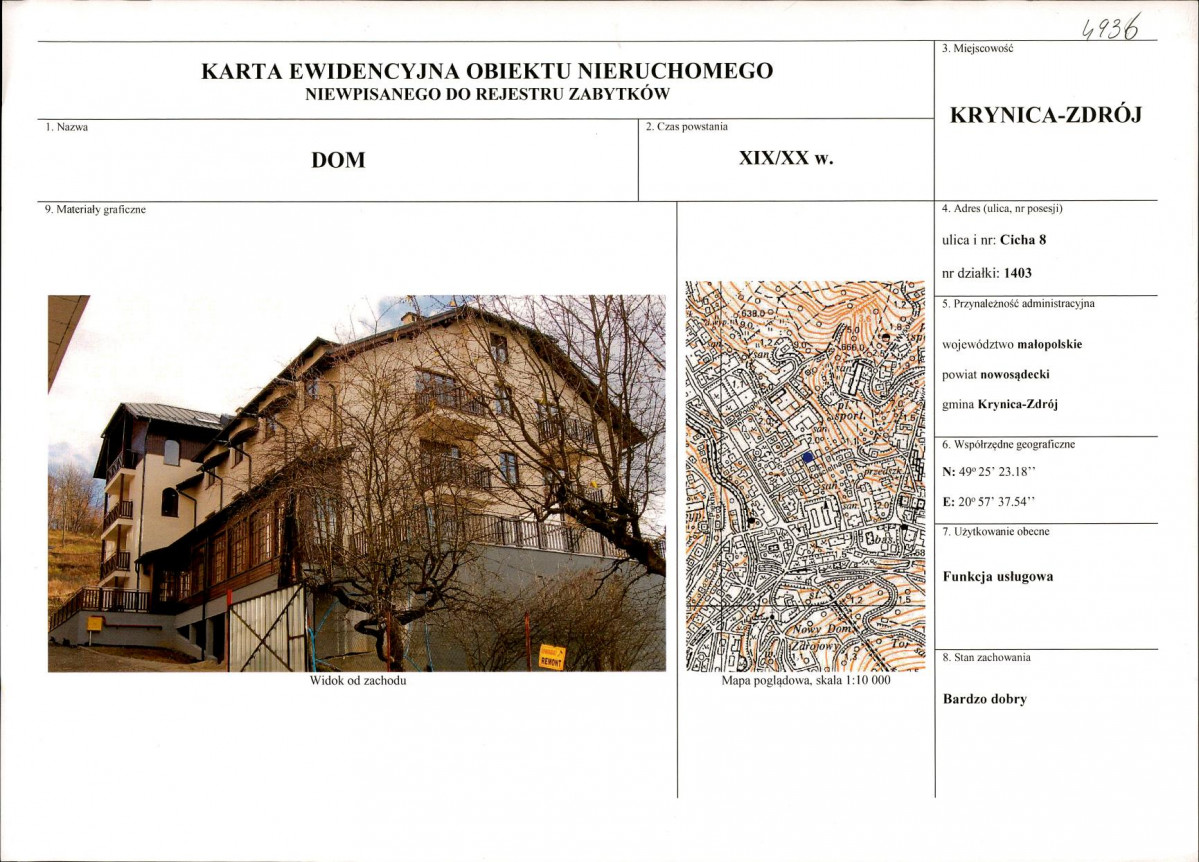 KEZN - Karta obiektu niewpisanego do rejestru, skan nr 1