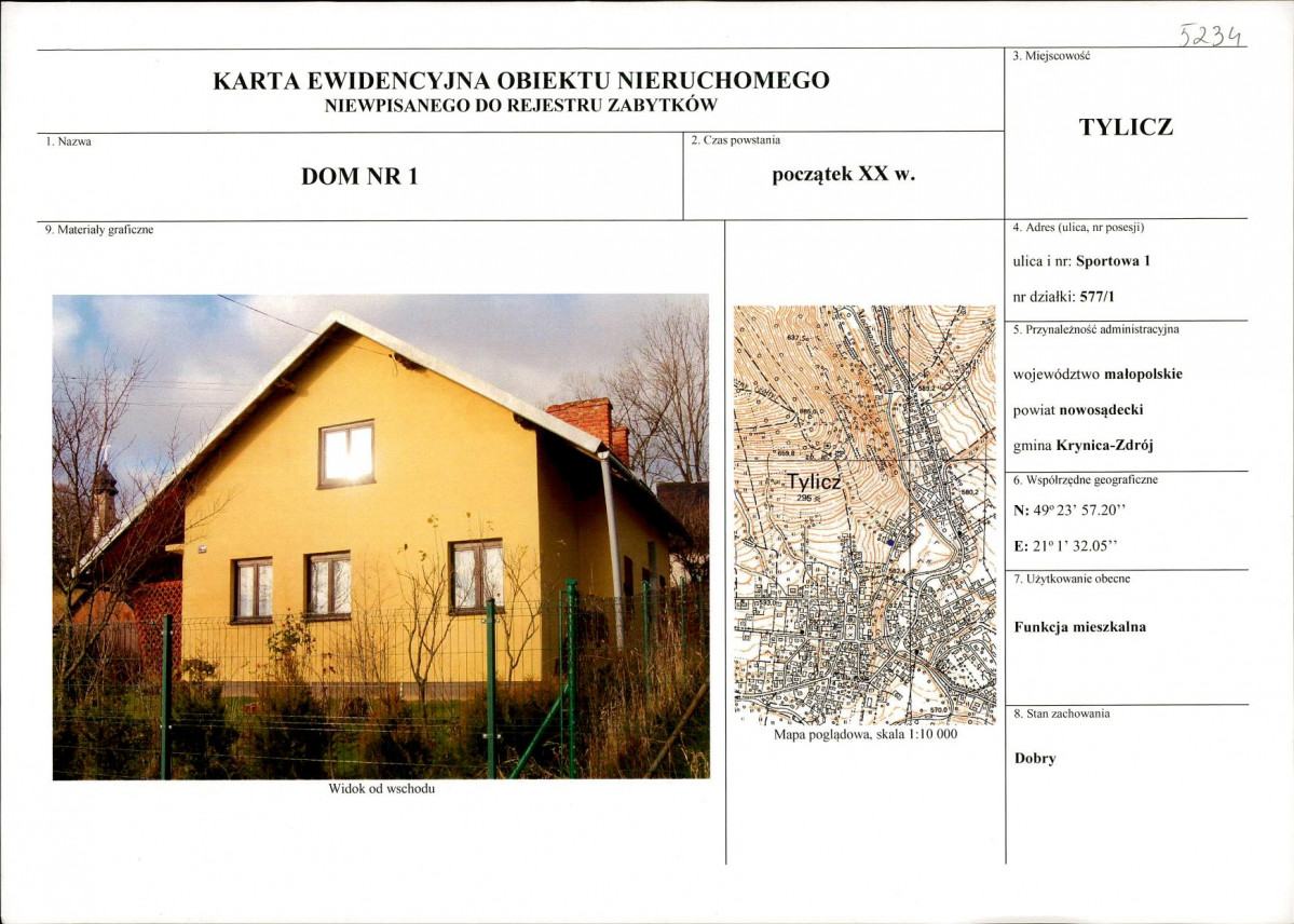 Karta obiektu niewpisanego do rejestru, skan nr 1