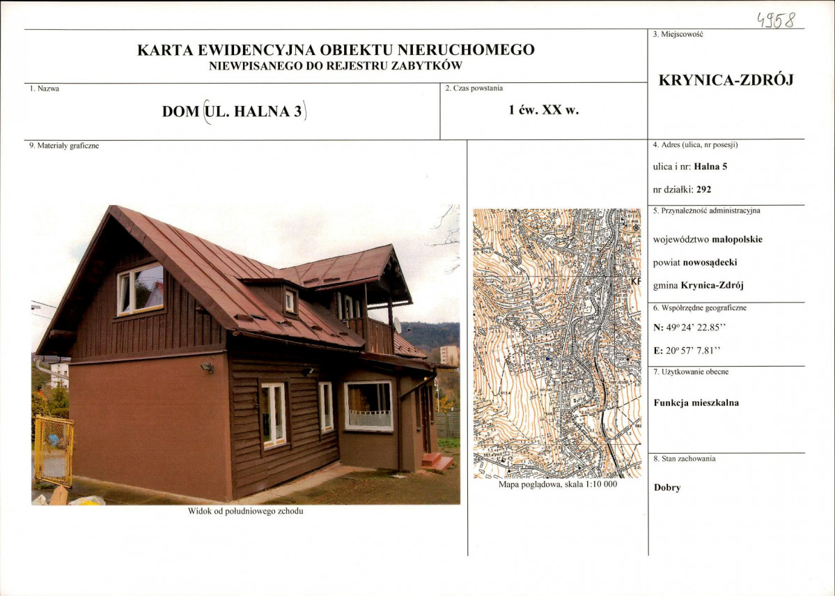 Karta obiektu niewpisanego do rejestru, skan nr 1