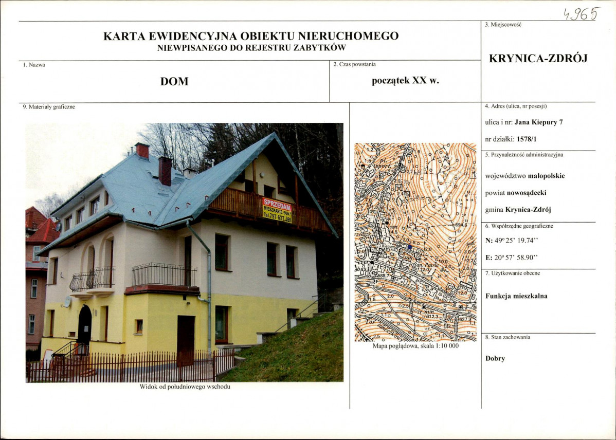 KEZN - Karta obiektu niewpisanego do rejestru, skan nr 1