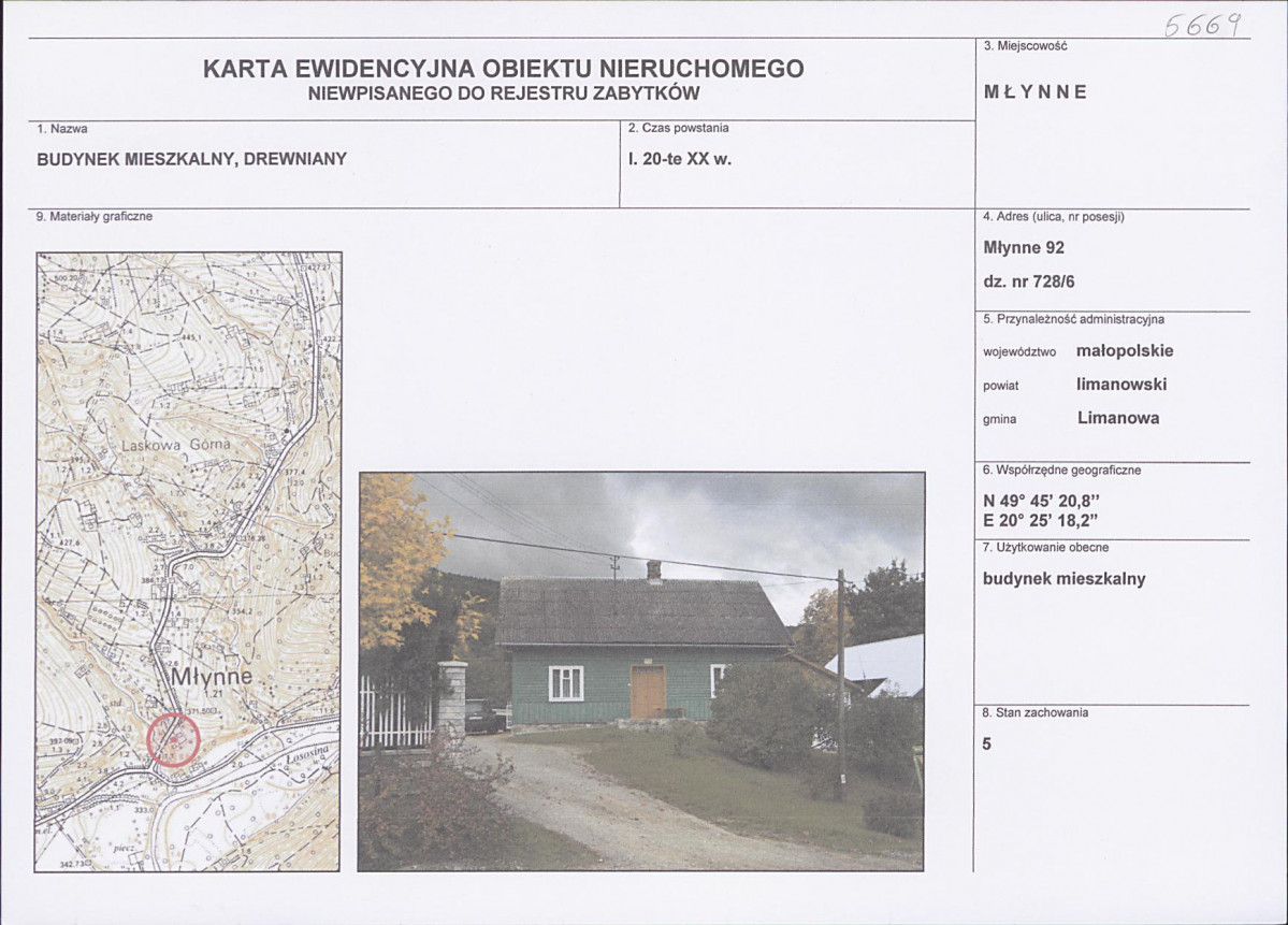 KEZN - Karta obiektu niewpisanego do rejestru, skan nr 1