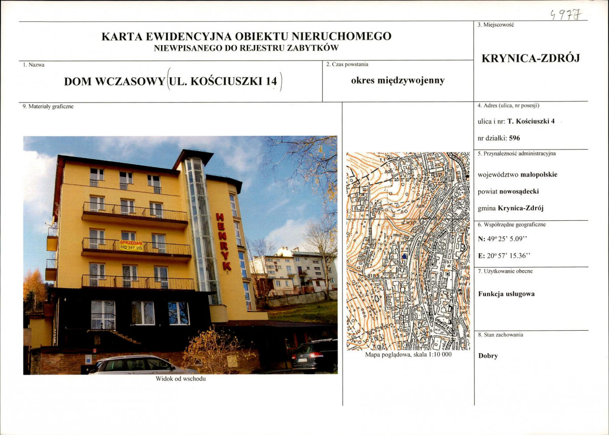 KEZN - Karta obiektu niewpisanego do rejestru, skan nr 1
