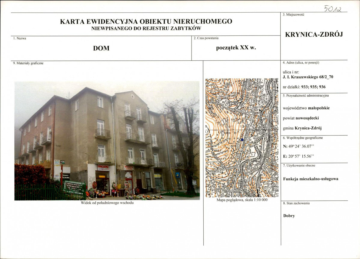 KEZN - Karta obiektu niewpisanego do rejestru, skan nr 1