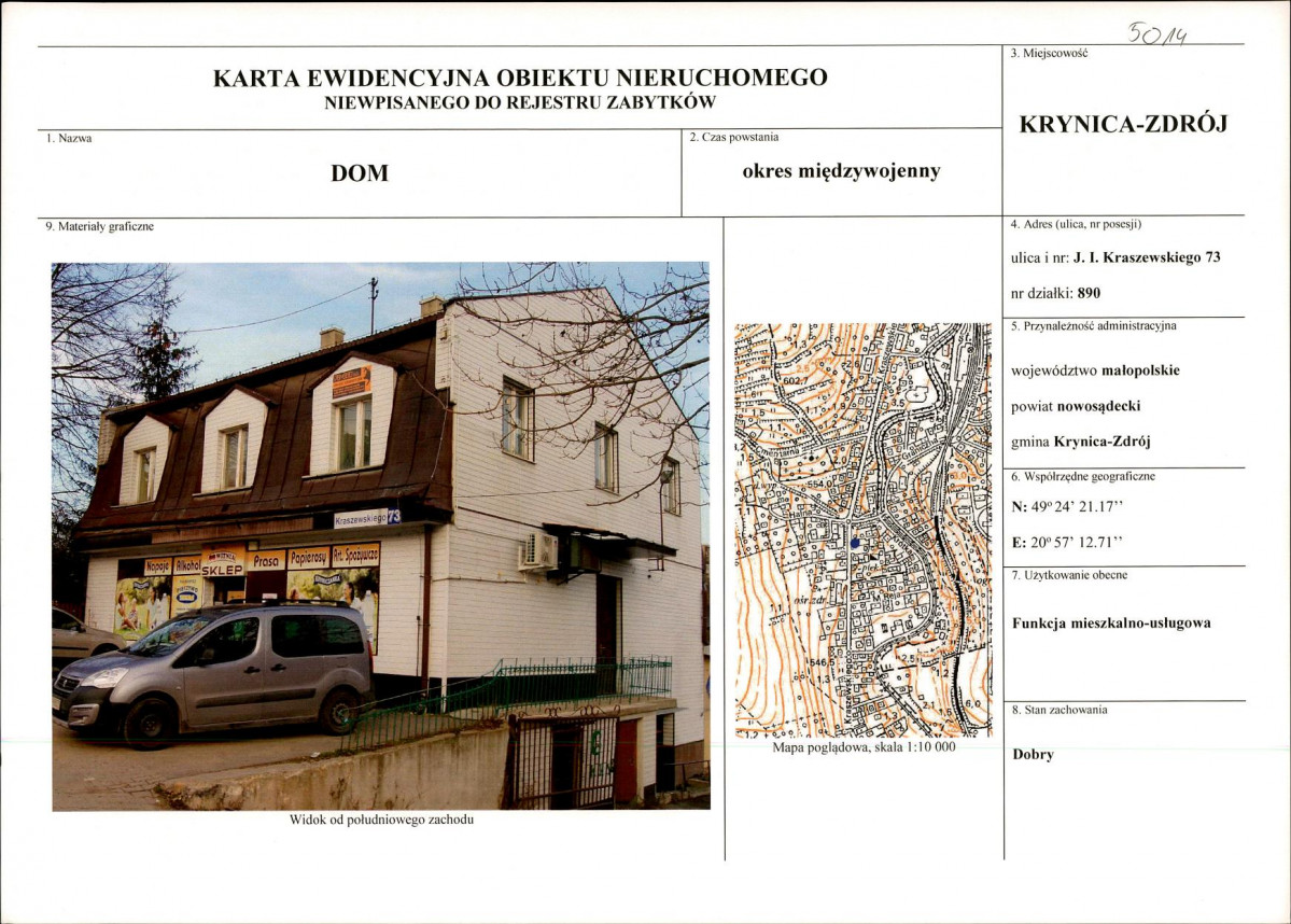 KEZN - Karta obiektu niewpisanego do rejestru, skan nr 1