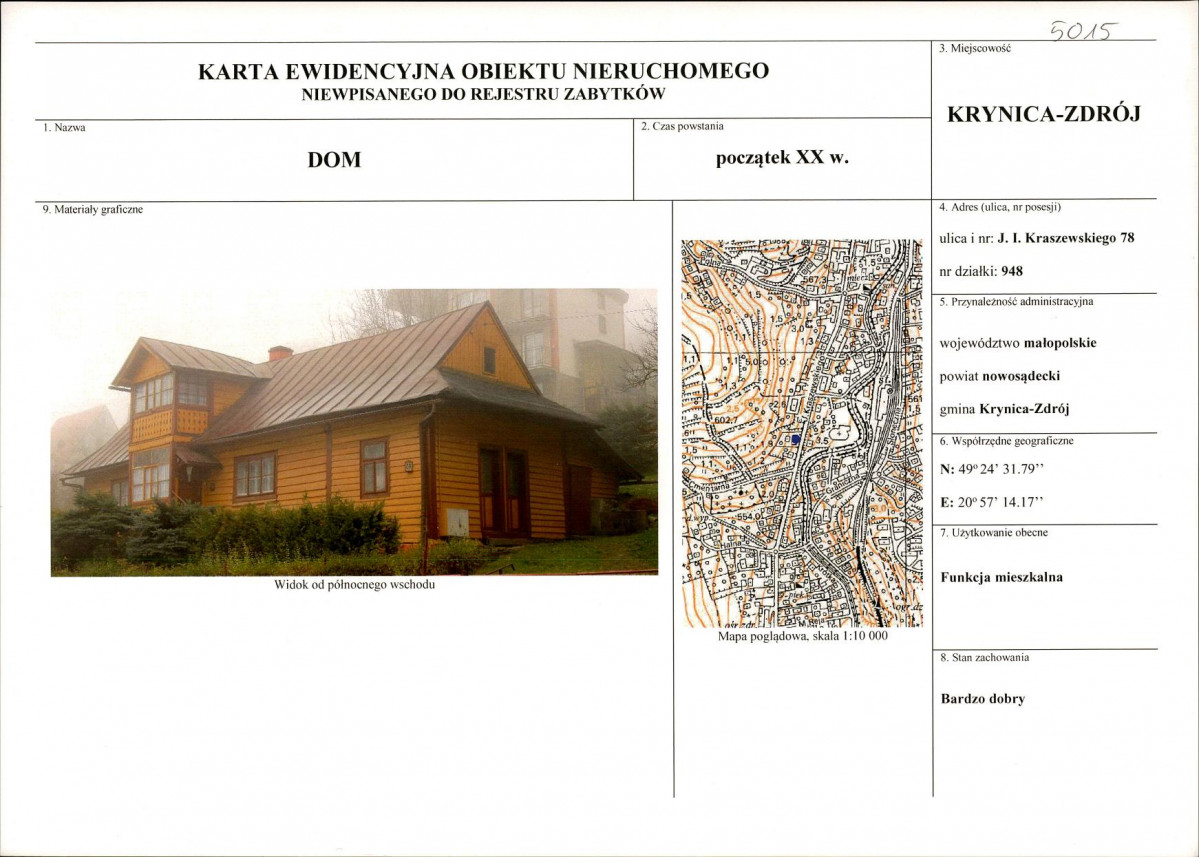 KEZN - Karta obiektu niewpisanego do rejestru, skan nr 1