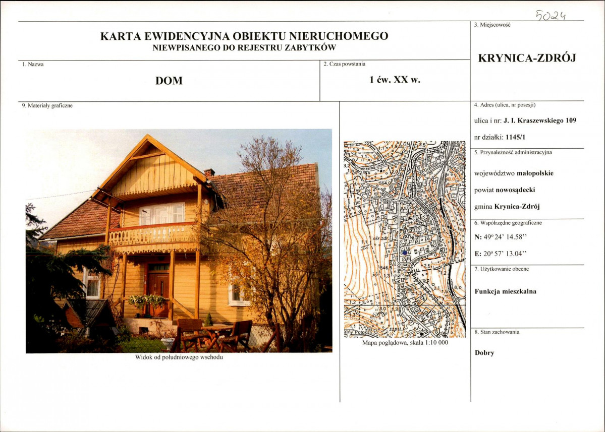 KEZN - Karta obiektu niewpisanego do rejestru, skan nr 1