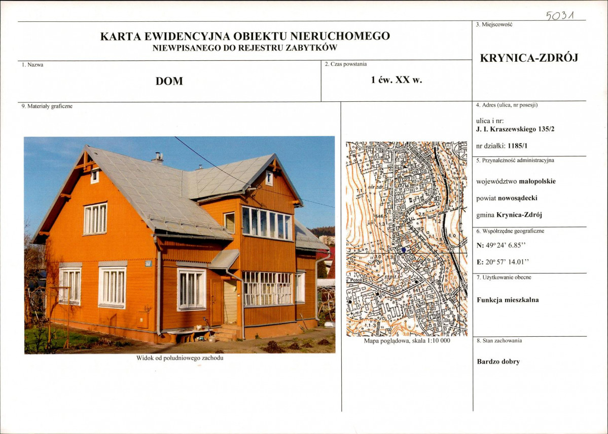 KEZN - Karta obiektu niewpisanego do rejestru, skan nr 1