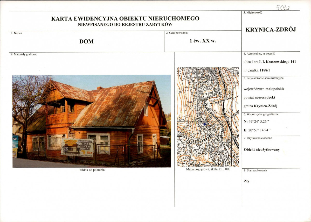 KEZN - Karta obiektu niewpisanego do rejestru, skan nr 1