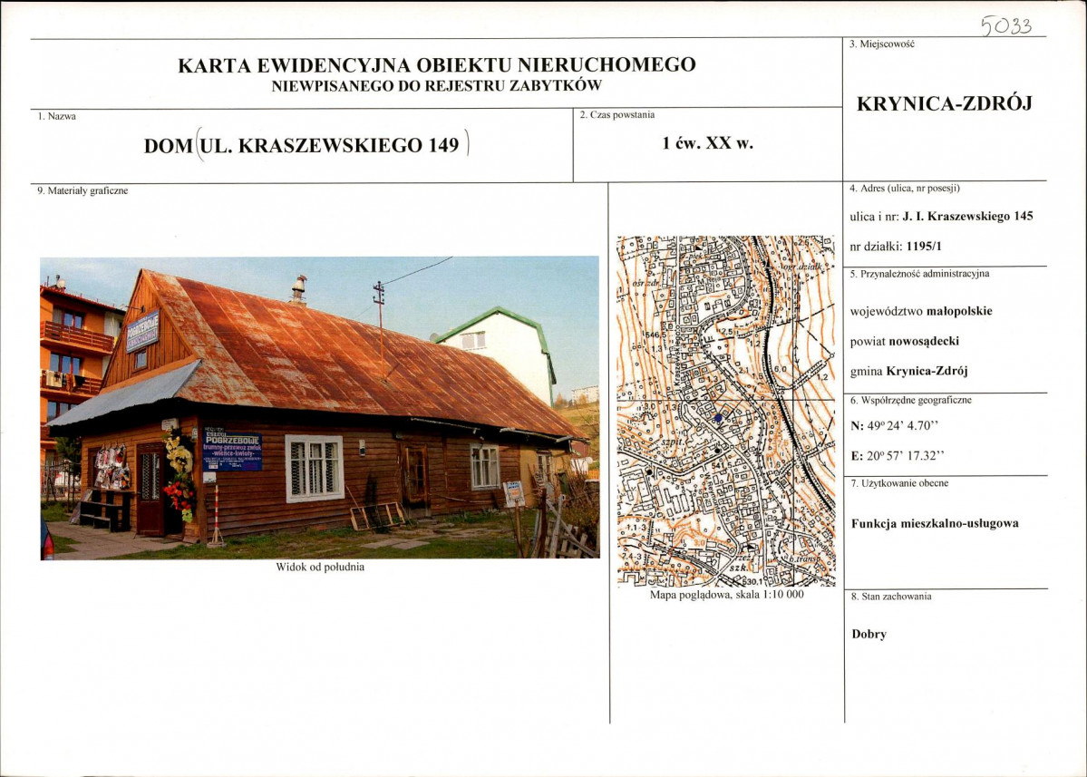 KEZN - Karta obiektu niewpisanego do rejestru, skan nr 1