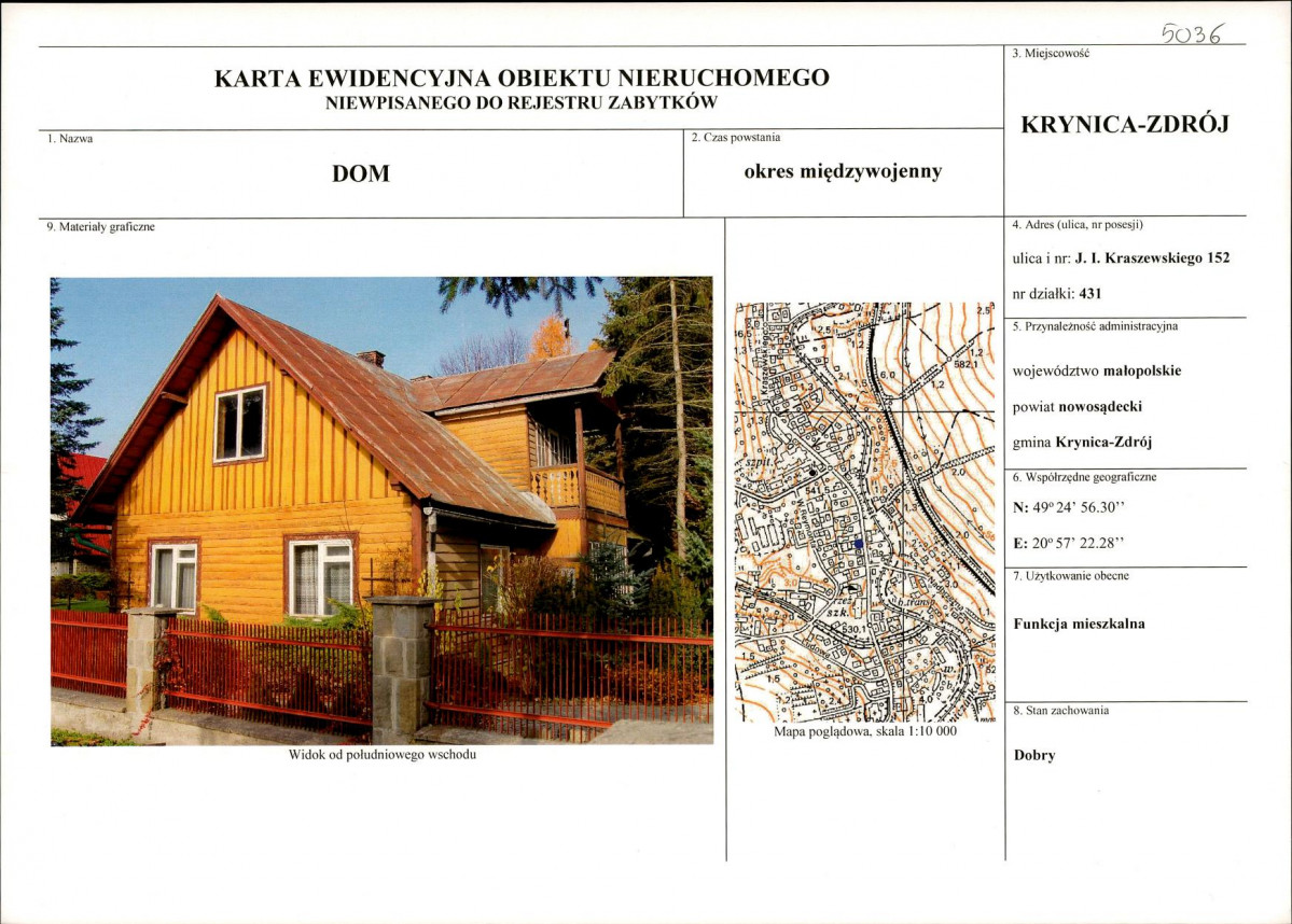 KEZN - Karta obiektu niewpisanego do rejestru, skan nr 1