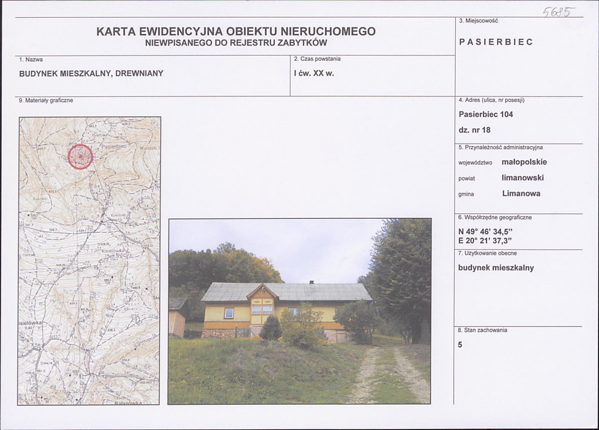 KEZN - Karta obiektu niewpisanego do rejestru, skan nr 1